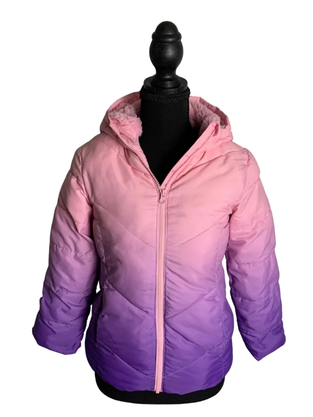 Swiss Tech Pink-to-Purple Ombre Hooded Puffer Jacket Girl's M Fall Winter